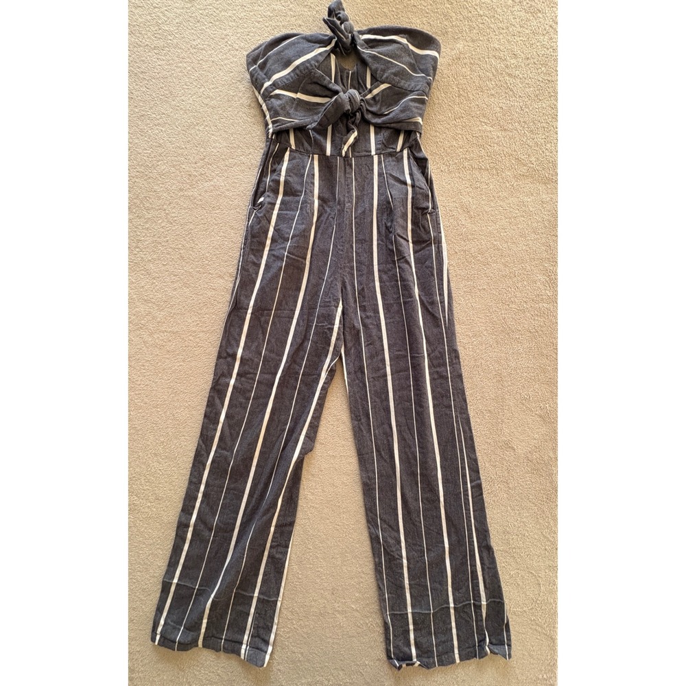 SOCIALITE Striped Wide Leg Jumpsuit Blue and White Women's XS